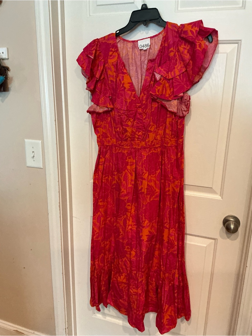 Sugarlips Pink & Orange Floral Maxi Dress with Ruffle Sleeves